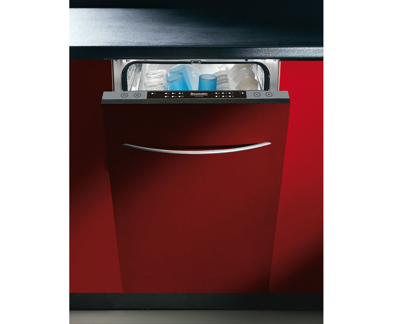 Baumatic BDWI460 Integrated Slimline Dishwasher in Silver