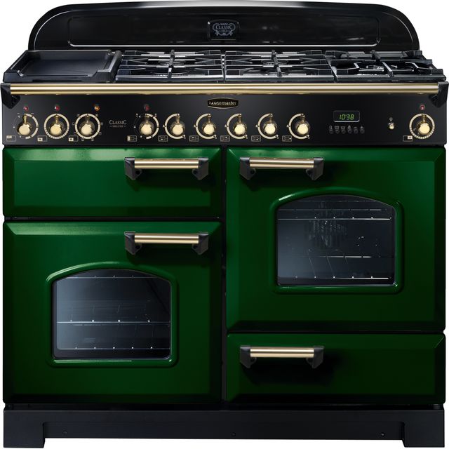 Rangemaster Classic Deluxe CDL110DFFRG/B 110cm Dual Fuel Range Cooker - Racing Green / Brass - A/A Rated