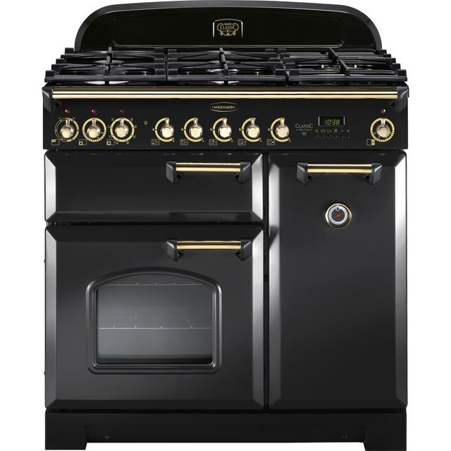 Rangemaster Classic Deluxe CDL90DFFCB/B 90cm Dual Fuel Range Cooker - Charcoal Black / Brass - A/A Rated