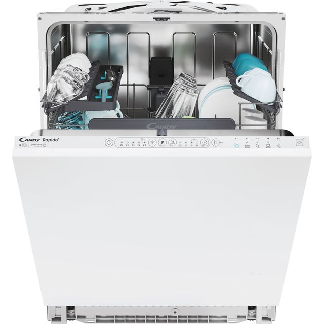 Candy Rapid CI4E7L0W Wifi Connected Fully Integrated Standard Dishwasher - White Control Panel with Fixed Door Fixing Kit - E Rated