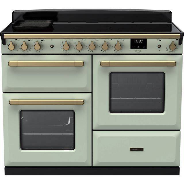 Rangemaster Estel Deluxe ESDLO110EIPMNT/AB1 110cm Electric Range Cooker with Induction Hob – Mint / Antique Brass – A Rated