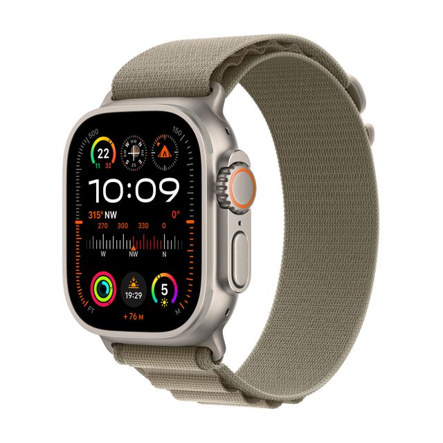 Apple Watch Ultra 2, 49mm, Titanium Case, GPS + Cellular [2023] - Olive Alpine Loop - Small