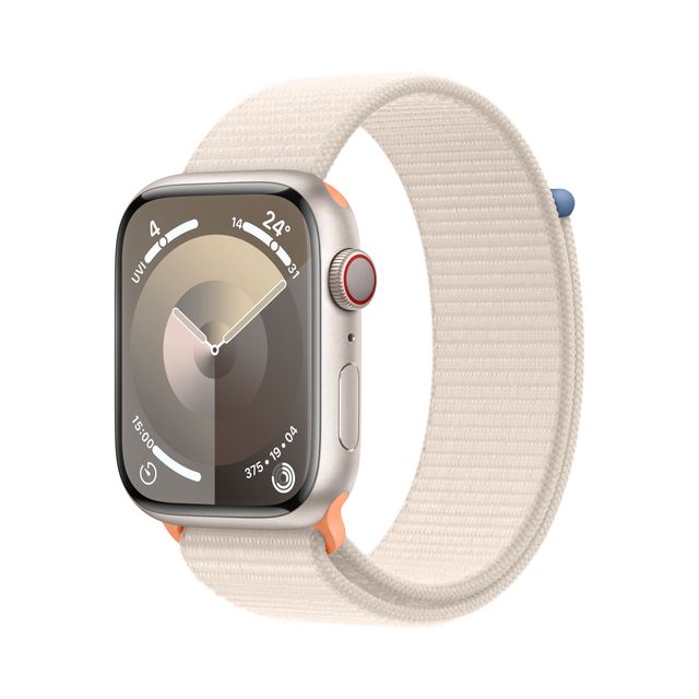 Apple Watch Series 9, 45mm, Starlight Aluminium Case, GPS + Cellular [2023] - Starlight Sport Loop