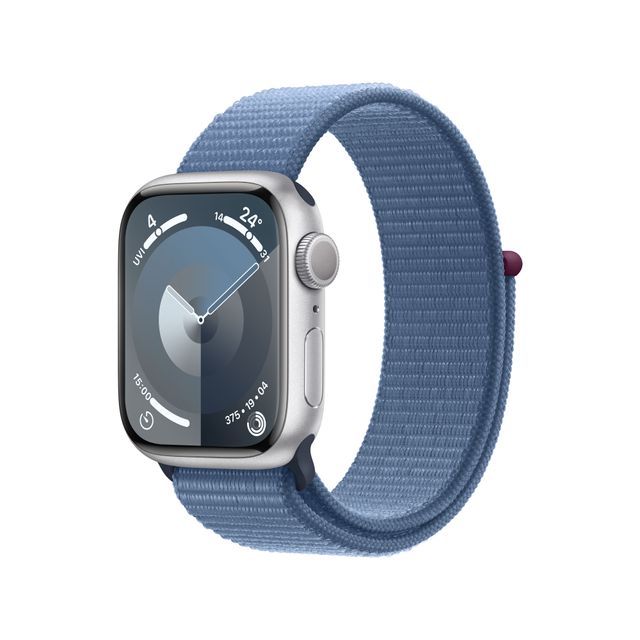 Apple Watch Series 9 [GPS 41mm] Smartwatch with Silver Aluminum Case with Winter Blue Sport Loop One Size. Fitness Tracker, Blood Oxygen & ECG Apps, Always-On Retina Display, Water Resistant