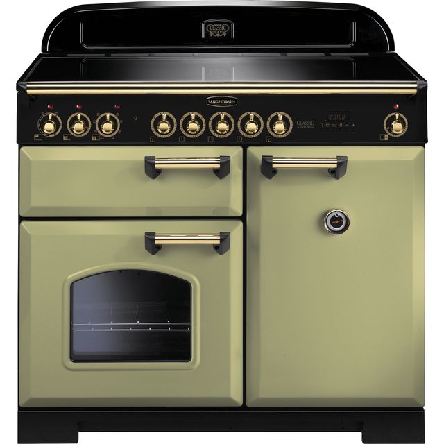 Rangemaster Classic Deluxe CDL100EIOG/B 100cm Electric Range Cooker with Induction Hob - Olive Green / Brass - A/A Rated