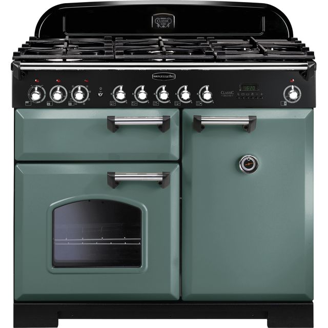 Rangemaster Classic Deluxe CDL100DFFMG/C 100cm Dual Fuel Range Cooker - Mineral Green / Chrome - A/A Rated