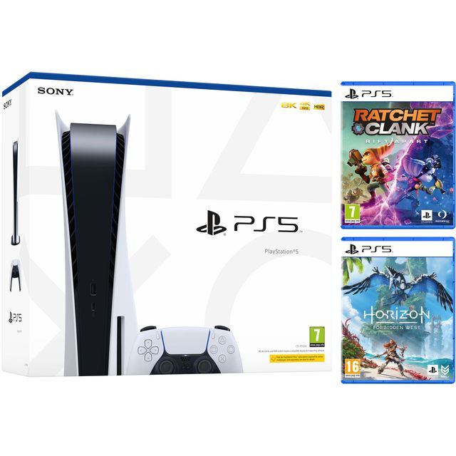 PlayStation 5 825GB with Ratchet & Clank: Rift Apart and Horizon Forbidden West Bundle - White