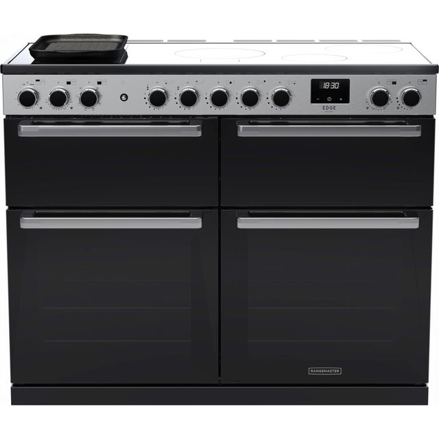 Rangemaster Elan Deluxe EDDLB110EIGBLK/CM1 110cm Electric Range Cooker with Induction Hob – Black Glass / Chrome – A/A Rated