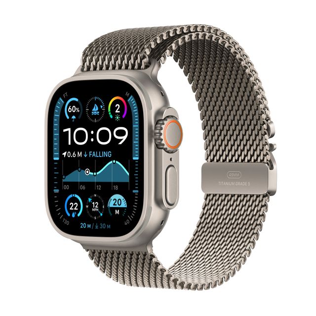 Apple Watch Ultra 2, 49mm, Natural Titanium Case, GPS + Cellular [2024] – Natural Titanium Milanese Loop – S