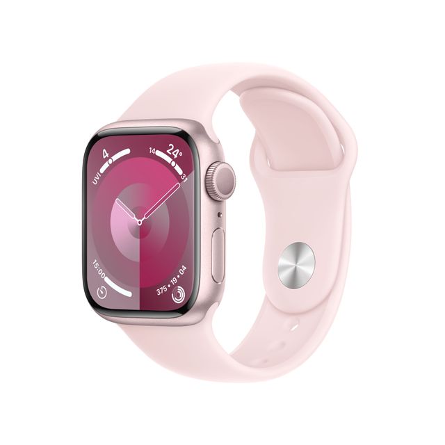 Apple Watch Series 9, 41mm, Pink Aluminium Case, GPS [2023] - Light Pink Sport Band S/M