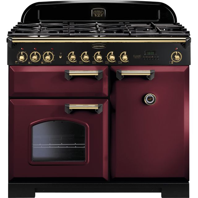 Rangemaster Classic Deluxe CDL100DFFCY/B 100cm Dual Fuel Range Cooker - Cranberry / Brass - A/A Rated