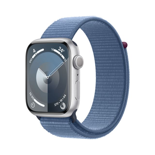 Apple Watch Series 9 [GPS 45mm] Smartwatch with Silver Aluminum Case with Winter Blue Sport Loop One Size. Fitness Tracker, Blood Oxygen & ECG Apps, Always-On Retina Display, Water Resistant