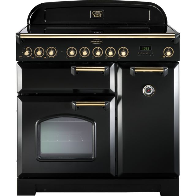 Rangemaster Classic Deluxe CDL90EIBL/B 90cm Electric Range Cooker with Induction Hob – Black / Brass – A/A Rated