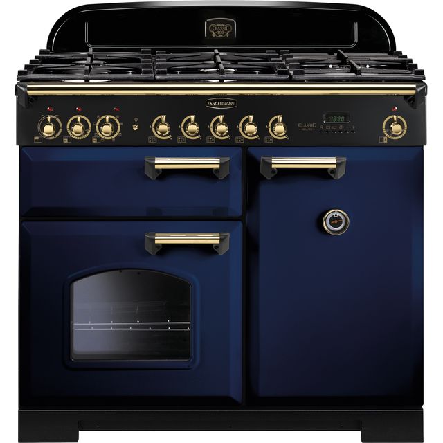 Rangemaster Classic Deluxe CDL100DFFRB/B 100cm Dual Fuel Range Cooker - Regal Blue / Brass - A/A Rated