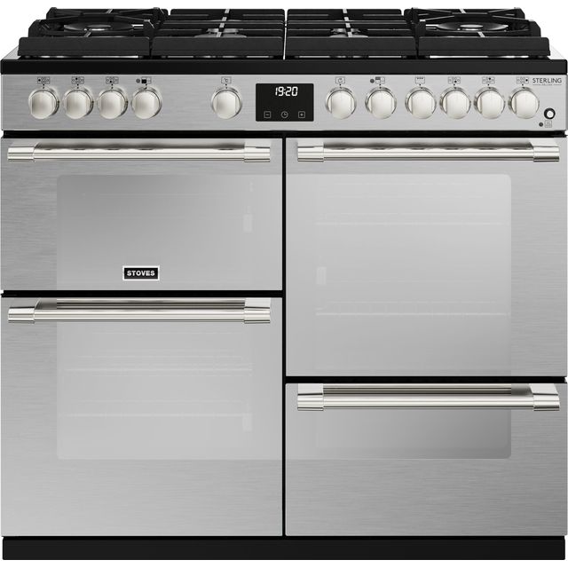 Stoves Sterling Deluxe ST DX STER D1000DF GTG SS 100cm Dual Fuel Range Cooker - Stainless Steel - A Rated