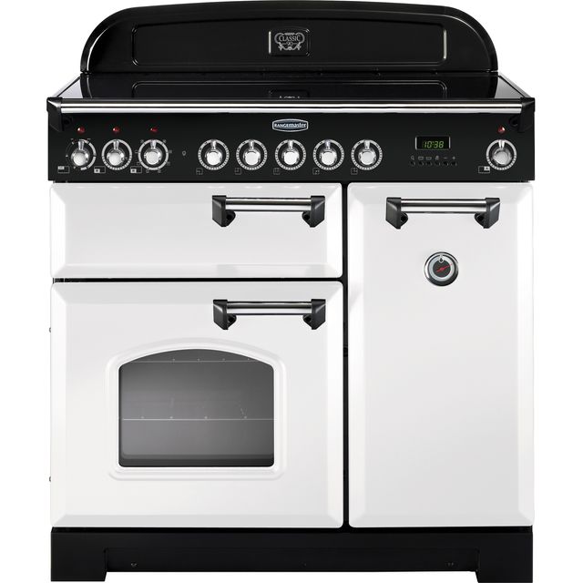 Rangemaster Classic Deluxe CDL90EIWH/C 90cm Electric Range Cooker with Induction Hob - White / Chrome - A/A Rated