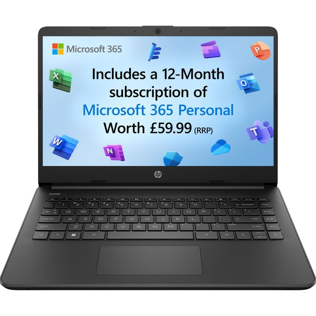 HP 14s-dq0034na 14 Laptop - Intel Celeron N, 128 GB SSD, 4 GB RAM - Jet Black - Microsoft 365 Personal 12-month subscription
