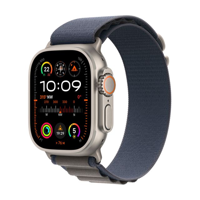 Apple Watch Ultra 2, 49mm, Titanium Case, GPS + Cellular [2023] - Blue Alpine Loop - Medium