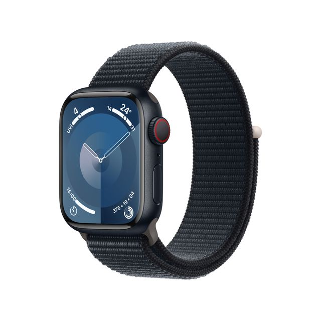 Apple Watch Series 9 [GPS + Cellular 41mm] Smartwatch with Midnight Aluminum Case with Midnight Sport Loop One Size. Fitness Tracker, Blood Oxygen & ECG Apps, Always-On Retina Display, Water Resistant