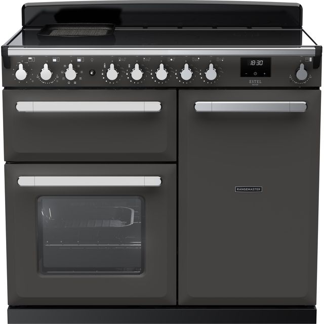 Rangemaster Estel Deluxe ESDL100EIPSLT/CM1 100cm Electric Range Cooker with Induction Hob – Slate / Chrome – A/A Rated