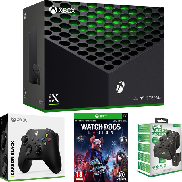 Xbox Series X 1TB with Additional Black Controller, Twin Docking Station, Watchdogs Legion - Black