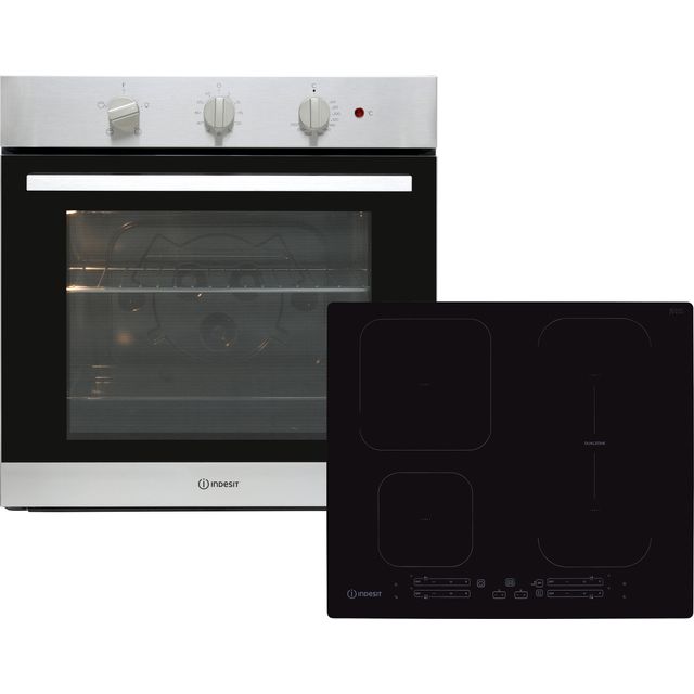 Indesit IndIFWInduct Built In Electric Single Oven and Induction Hob Pack - Stainless Steel / Black - A Rated