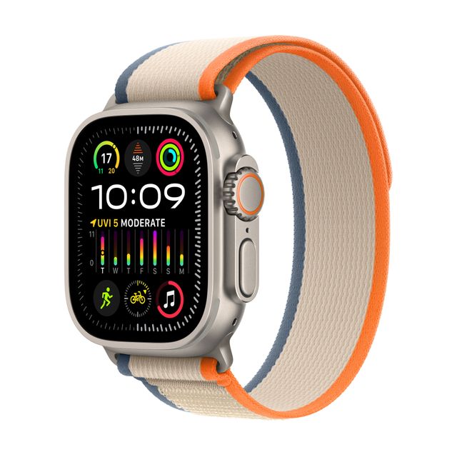 Apple Watch Ultra 2, 49mm, Titanium Case, GPS + Cellular [2023] - Orange/Beige Trail Loop - S/M