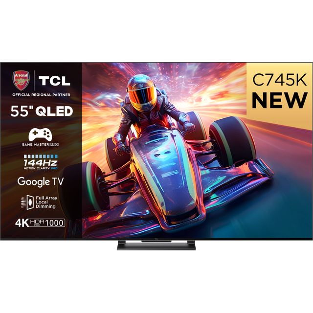 TCL 55'' QLED 4K Ultra HD HDR C745K Smart TV (Google Assistant, Google TV, 144Hz Motion Clarity Pro, 240Hz Game Accelerator, Dolby Atmos, HDR10+) (55'')