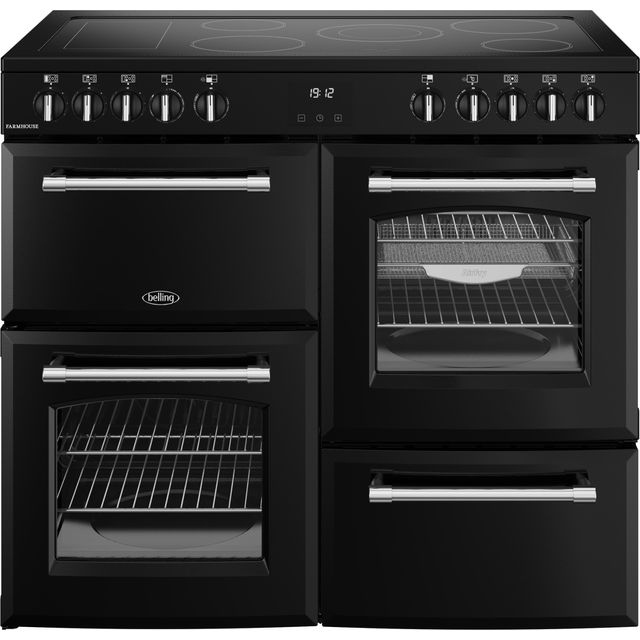 Belling Farmhouse 100E 100cm Electric Range Cooker with Ceramic Hob – Black – A/A Rated