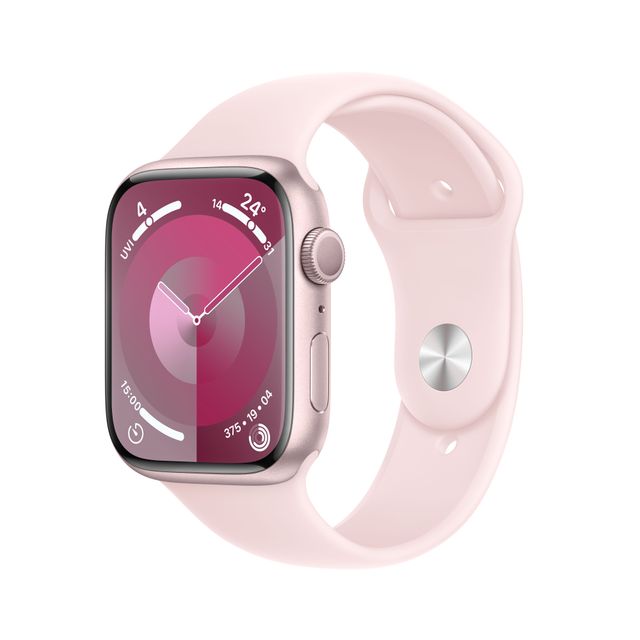 Apple Watch Series 9, 45mm, Pink Aluminium Case, GPS [2023] - Light Pink Sport Band M/L
