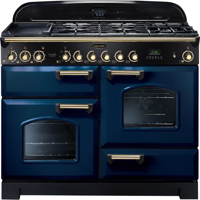 Rangemaster Classic Deluxe CDL110DFFRB/B 110cm Dual Fuel Range Cooker - Regal Blue / Brass - A/A Rated