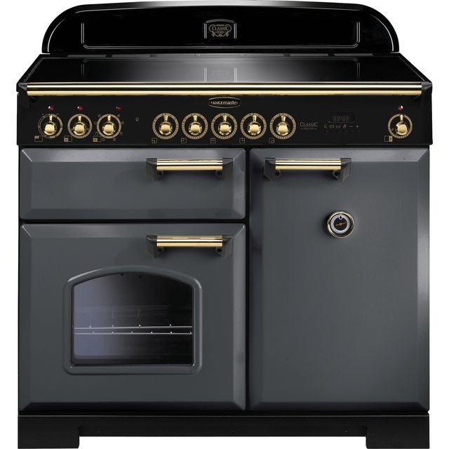 Rangemaster Classic Deluxe CDL100EISL/B 100cm Electric Range Cooker with Induction Hob - Slate / Brass - A/A Rated