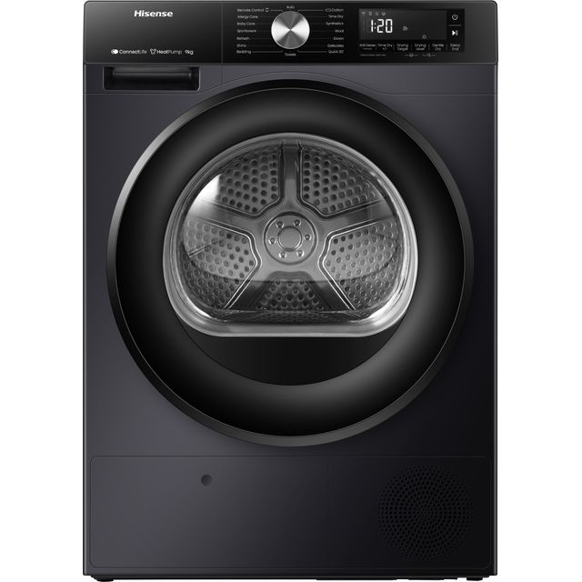 Hisense 3S Series DH3S902BB3 Wifi Connected 9Kg Heat Pump Tumble Dryer – Black – A+++ Rated