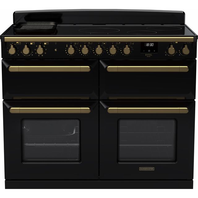 Rangemaster Estel Deluxe ESDLB110EIPGBL/AB1 110cm Electric Range Cooker with Induction Hob – Black / Antique Brass – A Rated