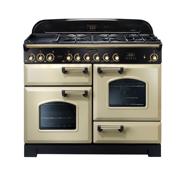 Rangemaster Classic Deluxe CDL110DFFCR/B 110cm Dual Fuel Range Cooker – Cream / Brass – A/A Rated