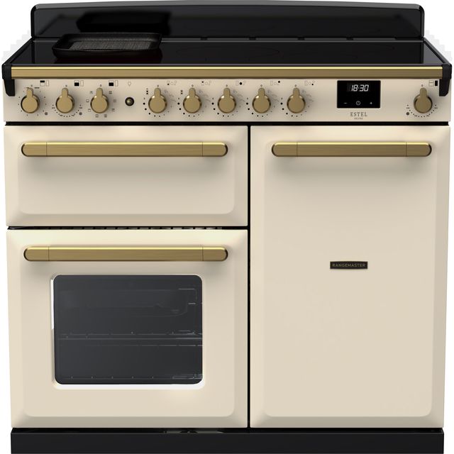 Rangemaster Estel Deluxe ESDL100EIPPCR/AB1 100cm Electric Range Cooker with Induction Hob – Cream / Antique Brass – A/A Rated