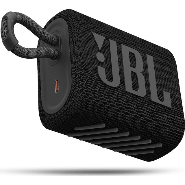 JBL GO 3 - Wireless Bluetooth portable speaker, 5 Hours of Playtime, integrated loop for travel with USB C charging cable, in black
