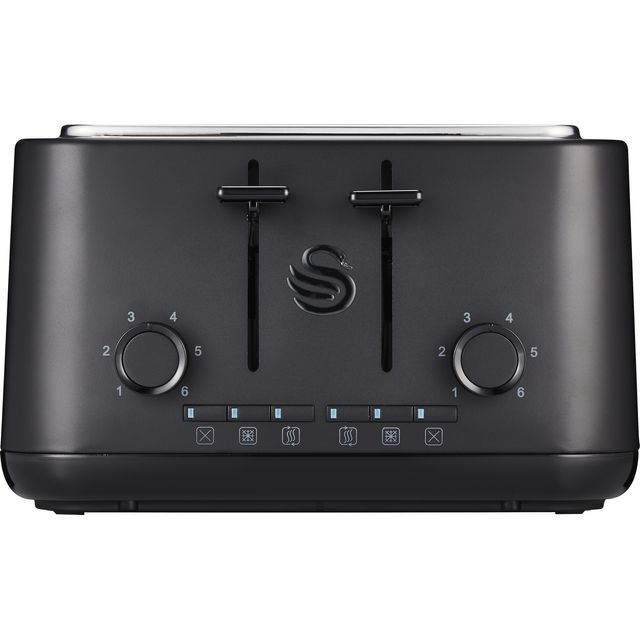 Swan Stealth 4 Slice Toaster, Cancel, Reheat and Defrost Settings, Black, Independent Browning Controls, ST34040BLKN