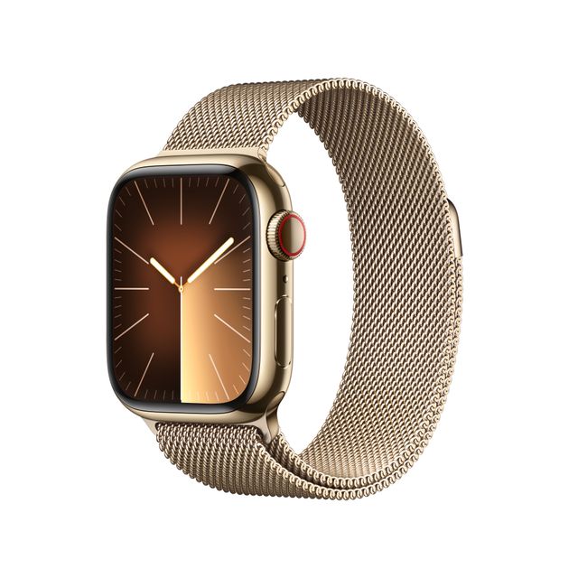 Apple Watch Series 9, 41mm, Gold Stainless Steel Case, GPS + Cellular [2023] - Gold Milanese Loop