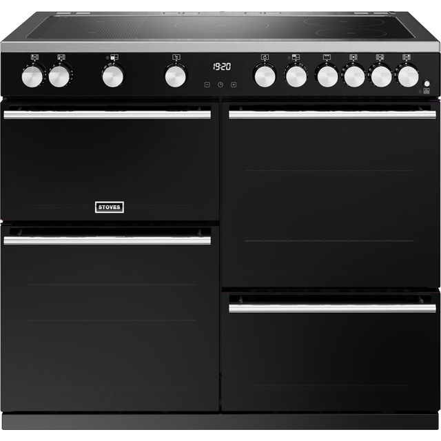 Stoves Precision Deluxe ST DX PREC D1000Ei RTY BK 100cm Electric Range Cooker with Induction Hob – Black – A Rated