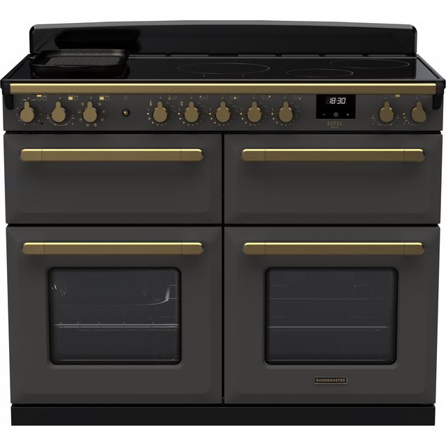 Rangemaster Estel Deluxe ESDLB110EIPSLT/AB1 110cm Electric Range Cooker with Induction Hob – Slate / Antique Brass – A Rated