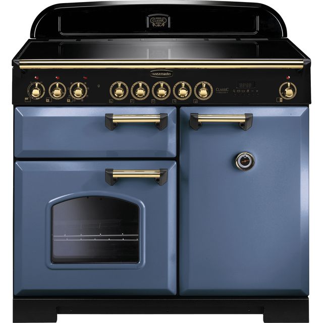 Rangemaster Classic Deluxe CDL100EISB/B 100cm Electric Range Cooker with Induction Hob - Stone Blue / Brass - A/A Rated