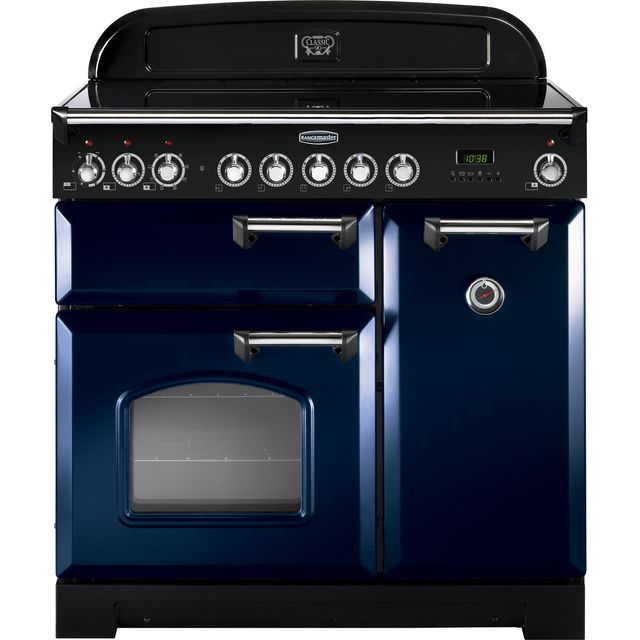 Rangemaster Classic Deluxe CDL90ECRB/C 90cm Electric Range Cooker with Ceramic Hob - Regal Blue / Chrome - A/A Rated