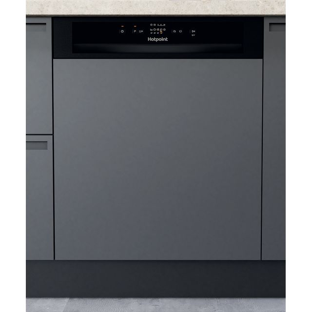Hotpoint H3BL626BUK Semi Integrated Standard Dishwasher - Black Control Panel with Fixed Door Fixing Kit - E Rated
