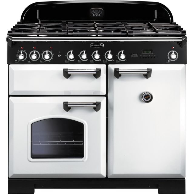Rangemaster Classic Deluxe CDL100DFFWH/C 100cm Dual Fuel Range Cooker - White / Chrome - A/A Rated