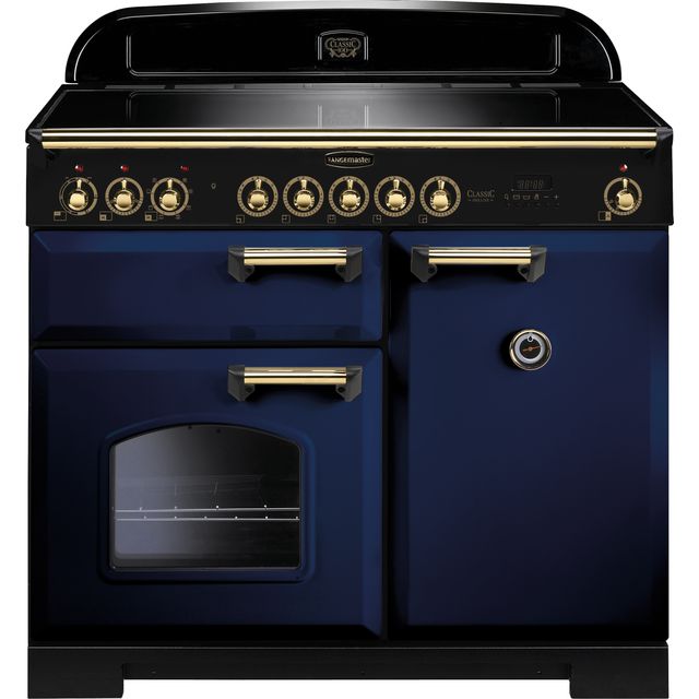 Rangemaster Classic Deluxe CDL100EIRB/B 100cm Electric Range Cooker with Induction Hob - Regal Blue / Brass - A/A Rated
