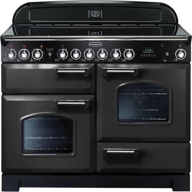 Rangemaster Classic Deluxe CDL110ECCB/C 110cm Electric Range Cooker with Ceramic Hob - Charcoal Black / Chrome - A/A Rated