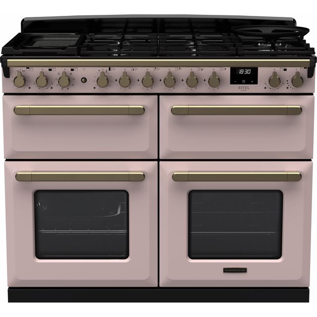 Rangemaster Estel Deluxe BC ESDLB110DFPPPK/AB1 110cm Dual Fuel Range Cooker – Pale Pink / Antique Brass – A/A Rated