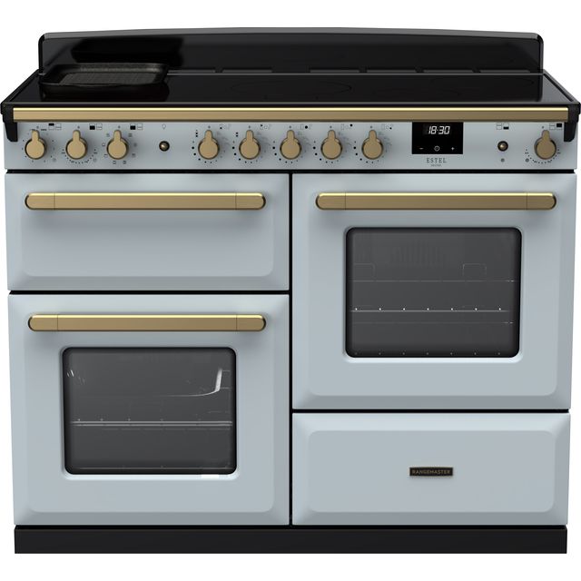 Rangemaster Estel Deluxe ESDLO110EIPMSB/AB1 110cm Electric Range Cooker with Induction Hob – Misty Blue / Antique Brass – A Rated