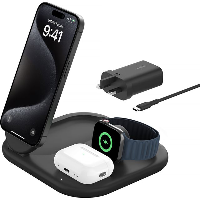 Belkin BoostCharge™ Qi2 3-in-1 15w Magnetic Foldable Wireless Charger - Black